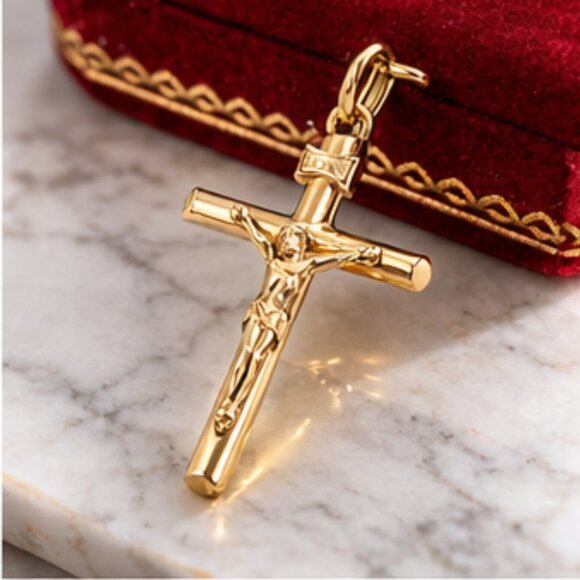 14K Gold Crucifix Cross Pendant w/ Corpus – Purchased at Vatican – 2g - Picture 2 of 4